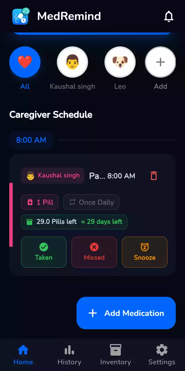 MedRemind App Screen 1